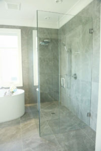 slate tile glass shower bathroom renovation